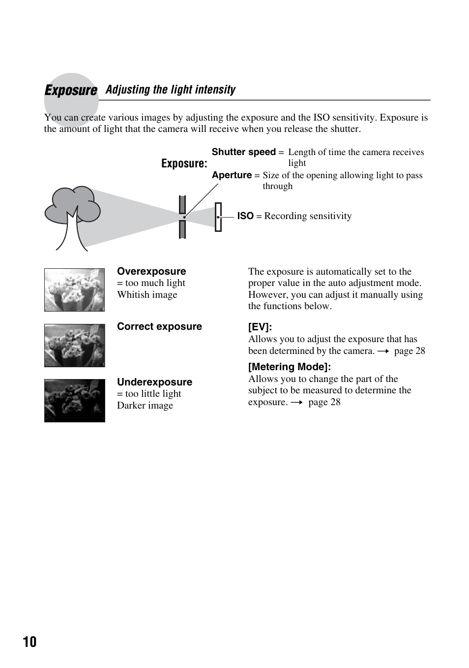 Exposure | Sony DSC-S45 User Manual | Page 10 / 91