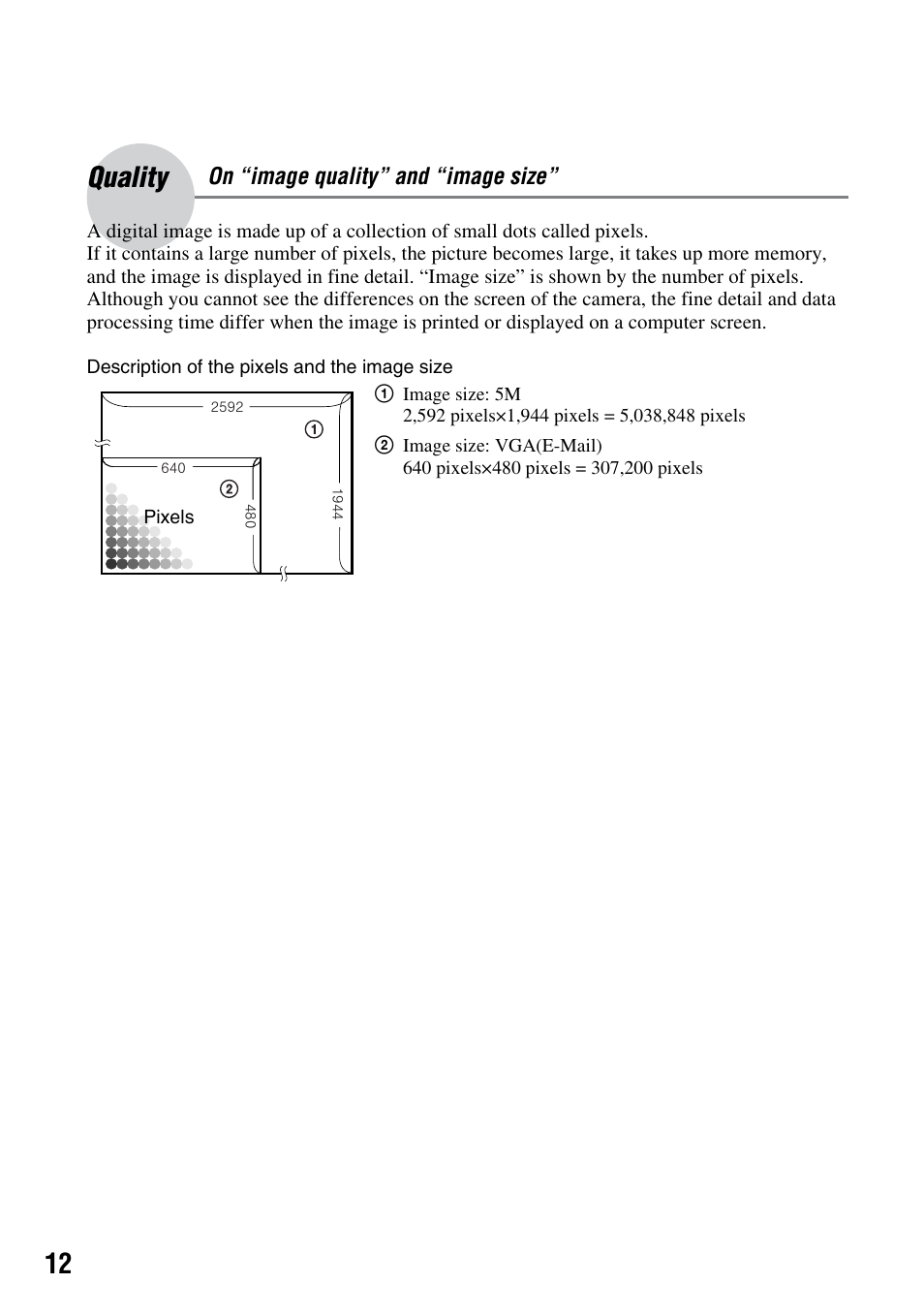 Quality, On “image quality” and “image size | Sony DSC-S45 User Manual | Page 12 / 91