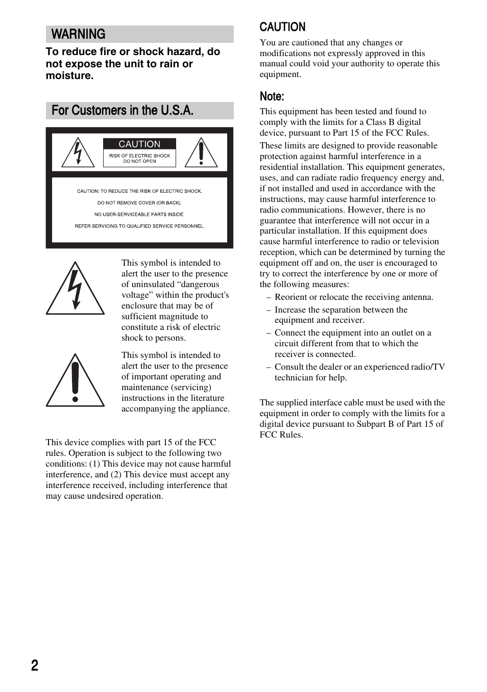 Warning for customers in the u.s.a | Sony DSC-S45 User Manual | Page 2 / 91