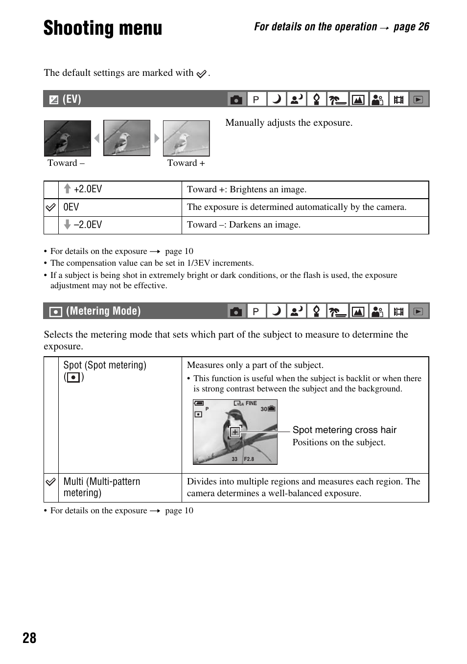 Shooting menu | Sony DSC-S45 User Manual | Page 28 / 91