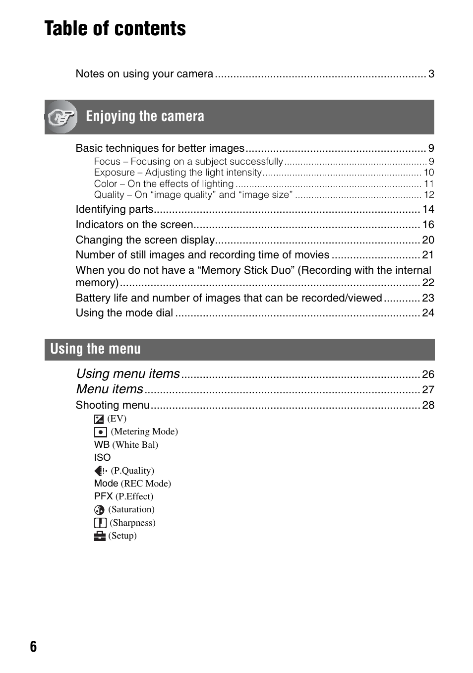 Sony DSC-S45 User Manual | Page 6 / 91