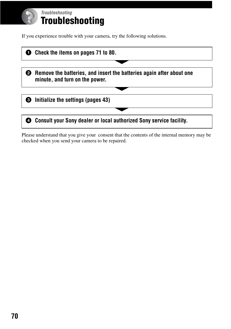 Troubleshooting | Sony DSC-S45 User Manual | Page 70 / 91