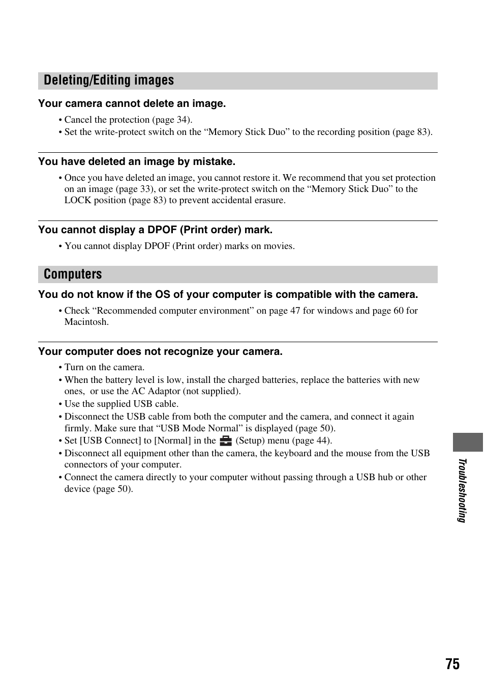 Deleting/editing images computers | Sony DSC-S45 User Manual | Page 75 / 91