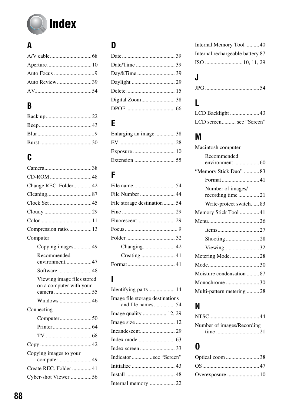 Index | Sony DSC-S45 User Manual | Page 88 / 91
