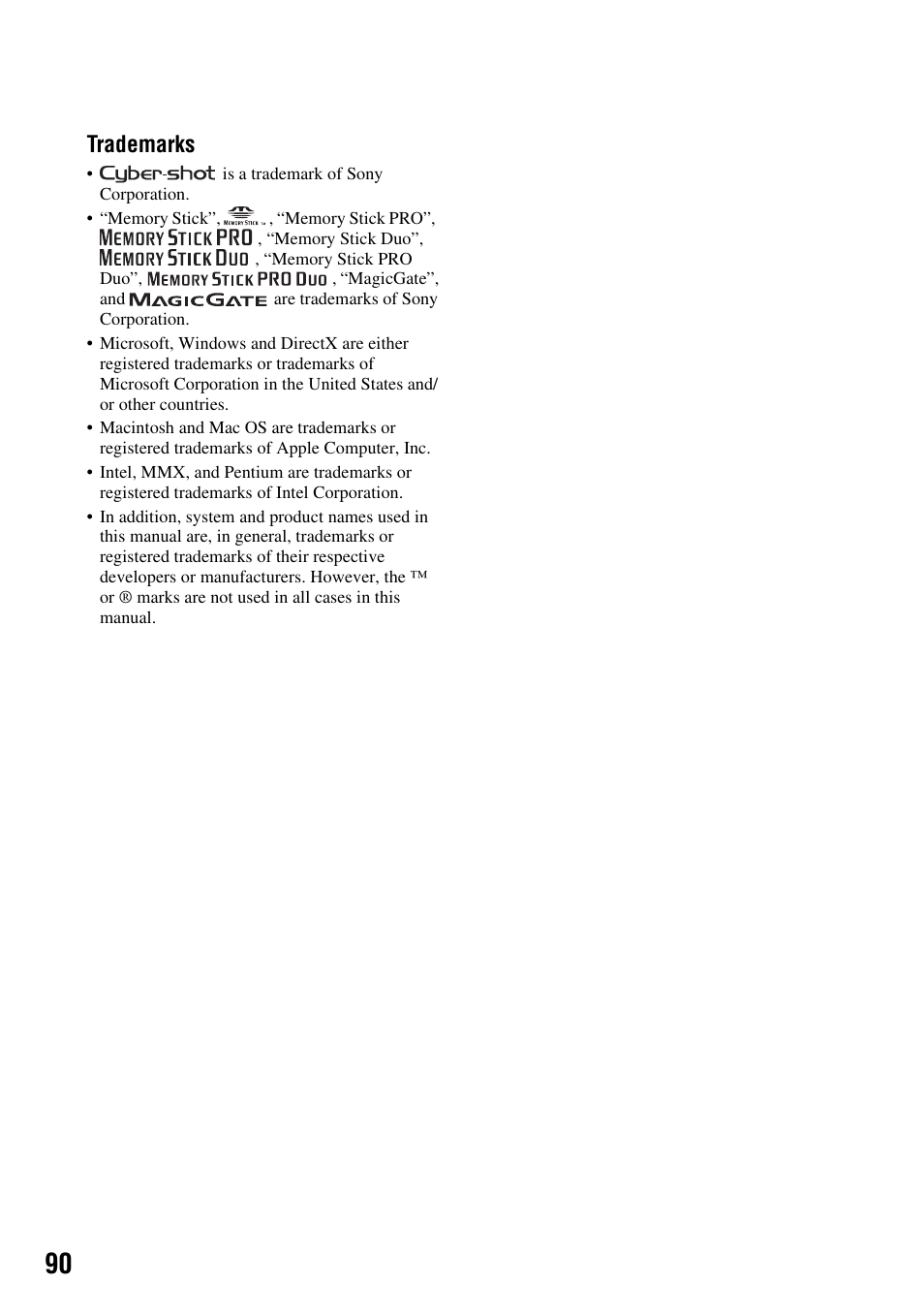 Trademarks | Sony DSC-S45 User Manual | Page 90 / 91