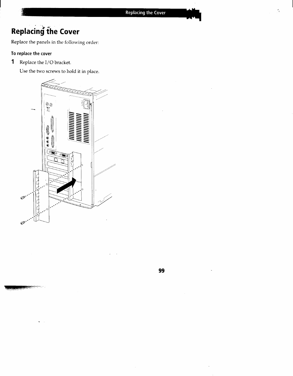 Replacing the cover, To replace the cover | Sony PCV-90 User Manual | Page 106 / 155