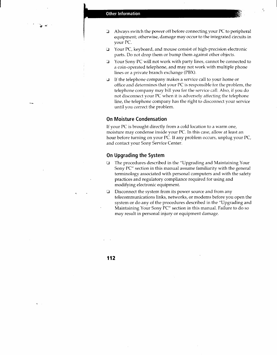 On moisture condensation, On upgrading the system, On moisture condensation on upgrading the system | Sony PCV-90 User Manual | Page 119 / 155