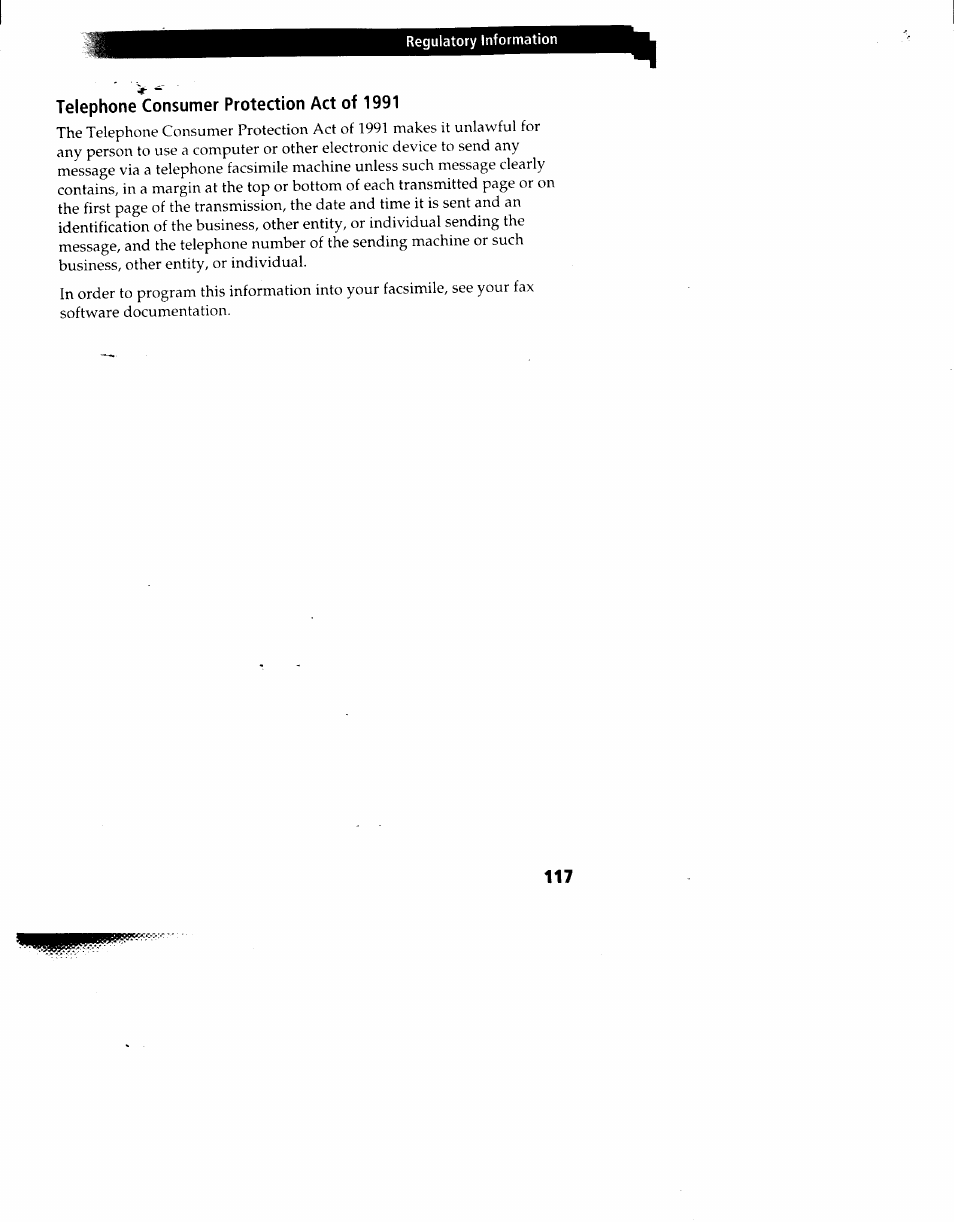 Telephone consumer protection act of 1991 | Sony PCV-90 User Manual | Page 124 / 155