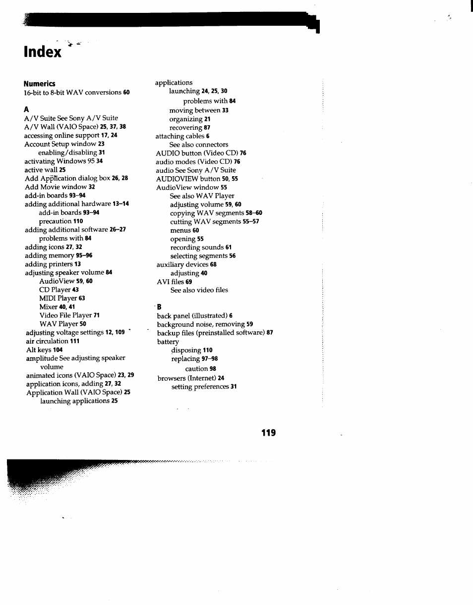 Index, Numerics | Sony PCV-90 User Manual | Page 126 / 155