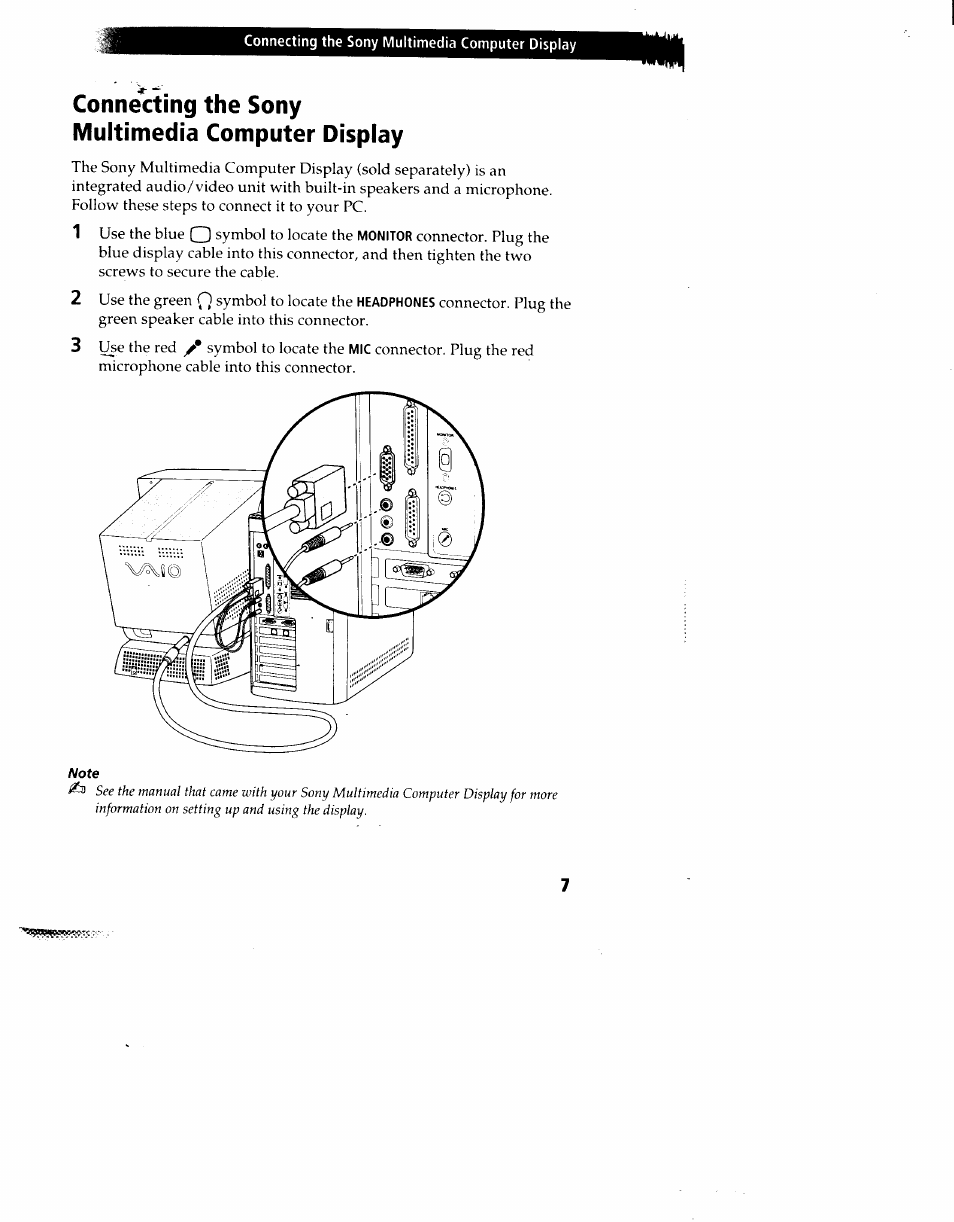 Connecting the sony multimedia computer display | Sony PCV-90 User Manual | Page 14 / 155