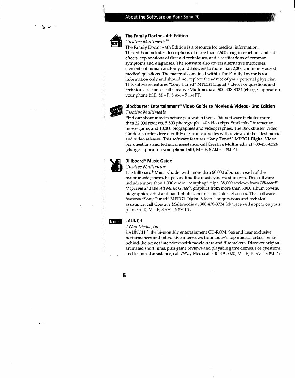 The family doctor - 4th edition, Billboard® music guide, Launch | Sony PCV-90 User Manual | Page 143 / 155