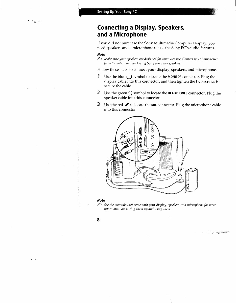 Connecting a display, speakers, and a microphone | Sony PCV-90 User Manual | Page 15 / 155