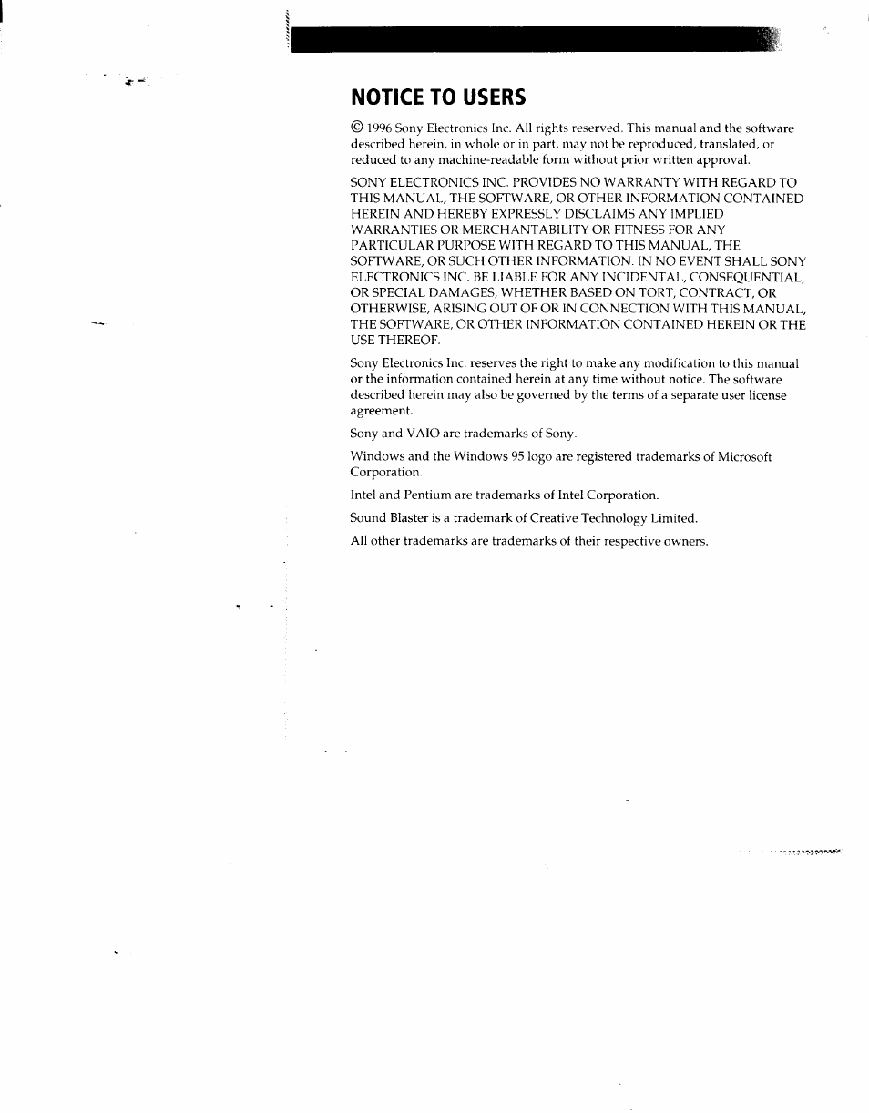 Notice to users | Sony PCV-90 User Manual | Page 2 / 155