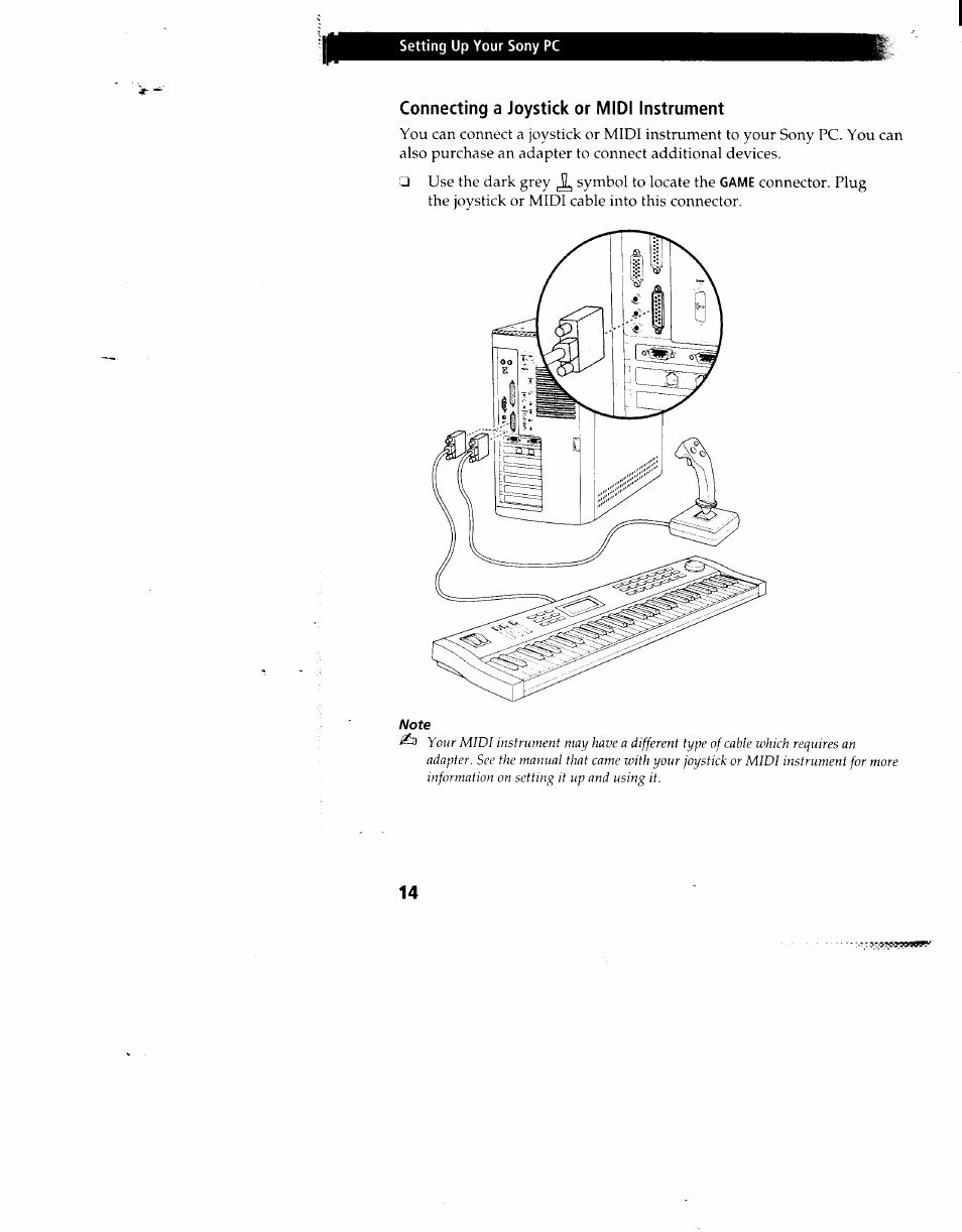 Connecting a joystick or midi instrument | Sony PCV-90 User Manual | Page 21 / 155