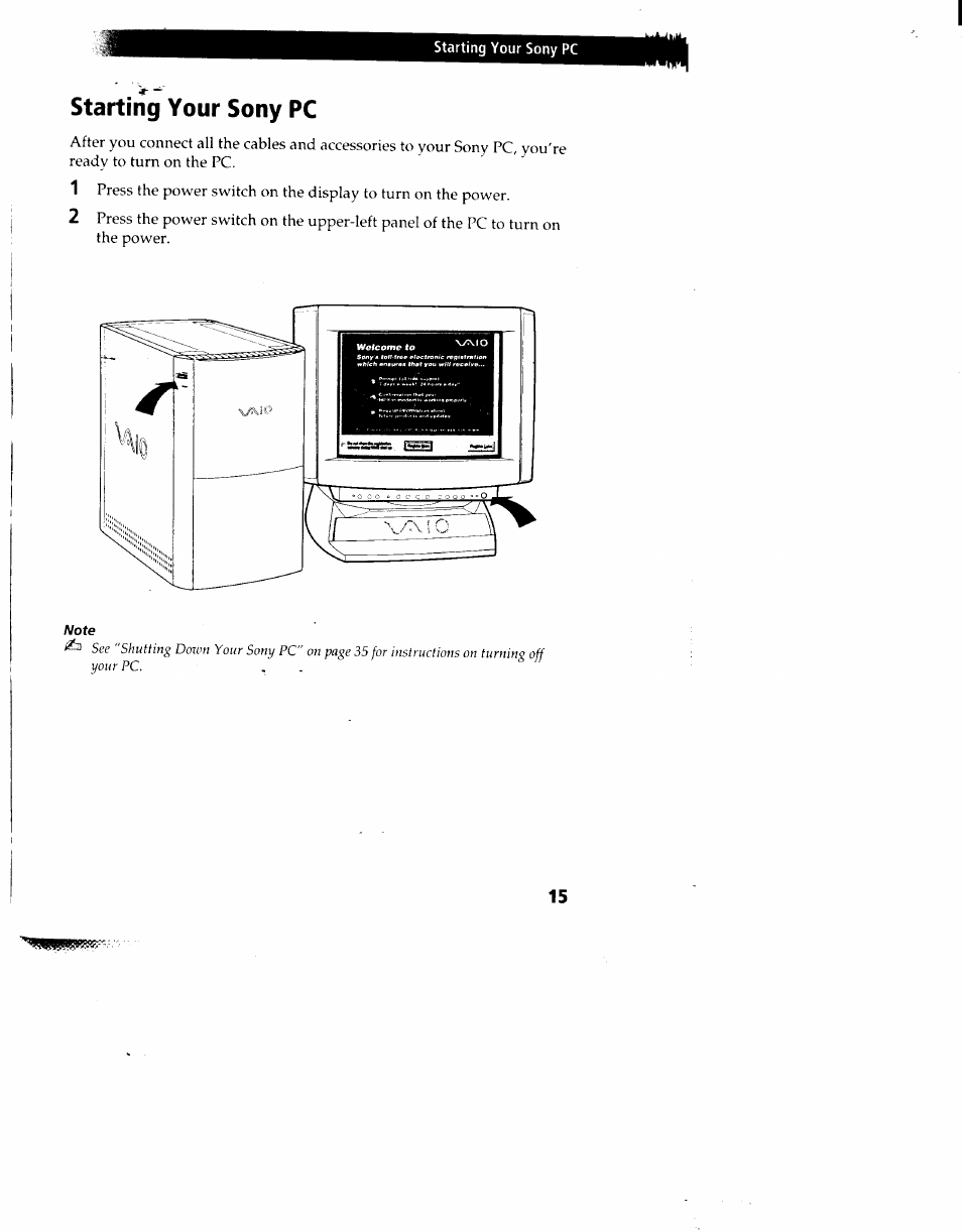 Starting your sony pc | Sony PCV-90 User Manual | Page 22 / 155