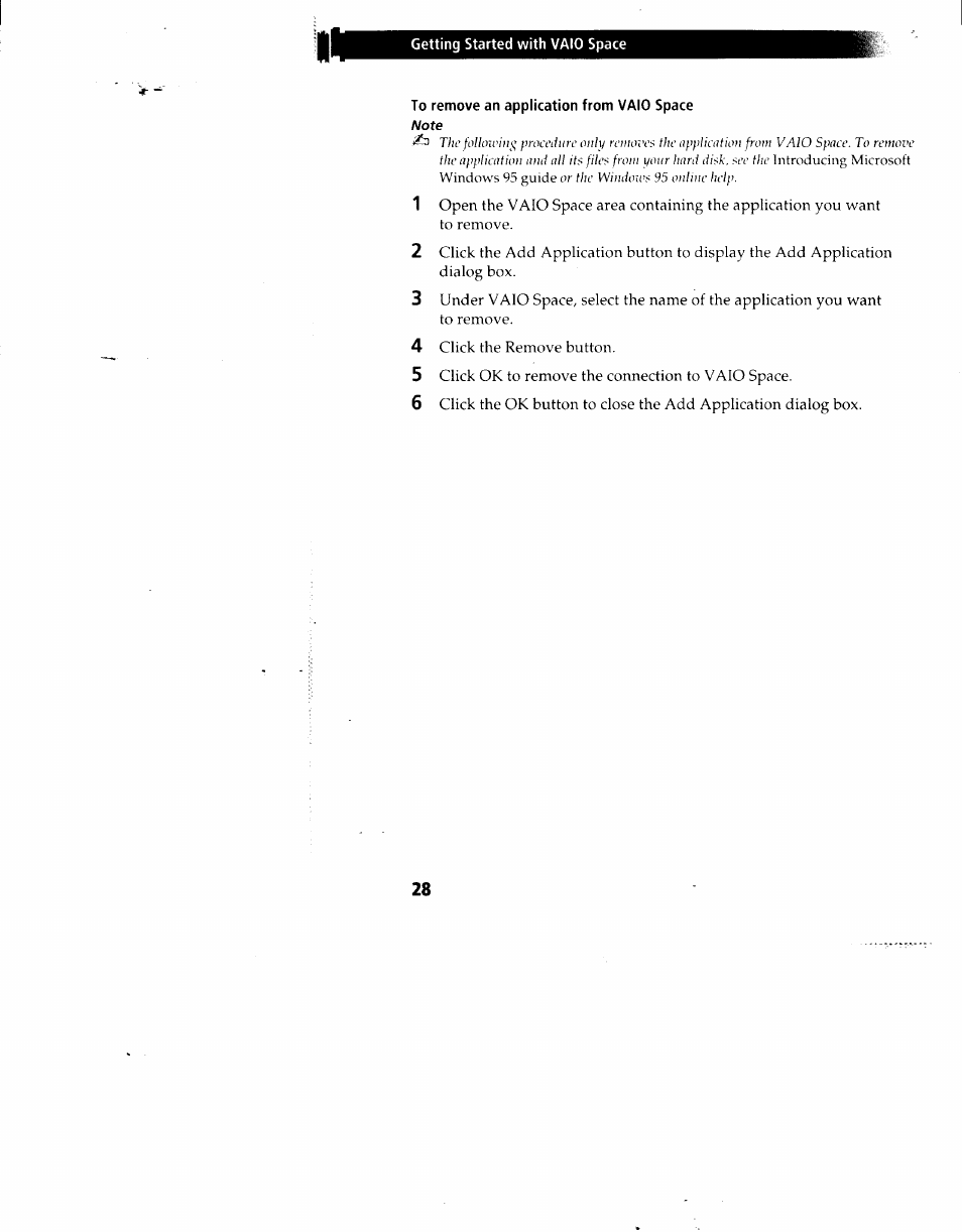 To remove an application from vaio space note | Sony PCV-90 User Manual | Page 35 / 155