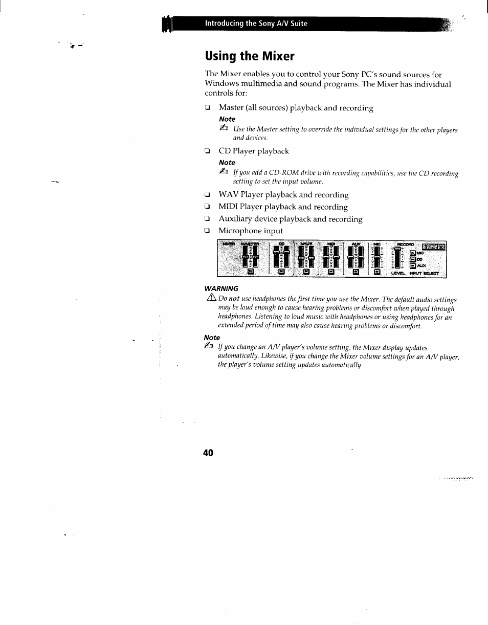 Using the mixer | Sony PCV-90 User Manual | Page 47 / 155