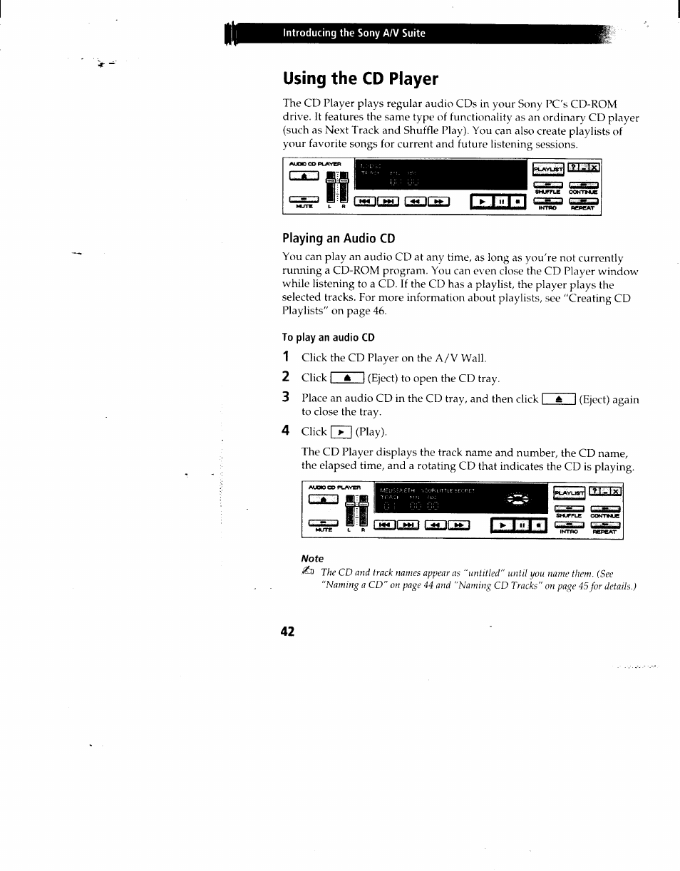 Using the cd player, Playing an audio cd, To play an audio cd | Sony PCV-90 User Manual | Page 49 / 155