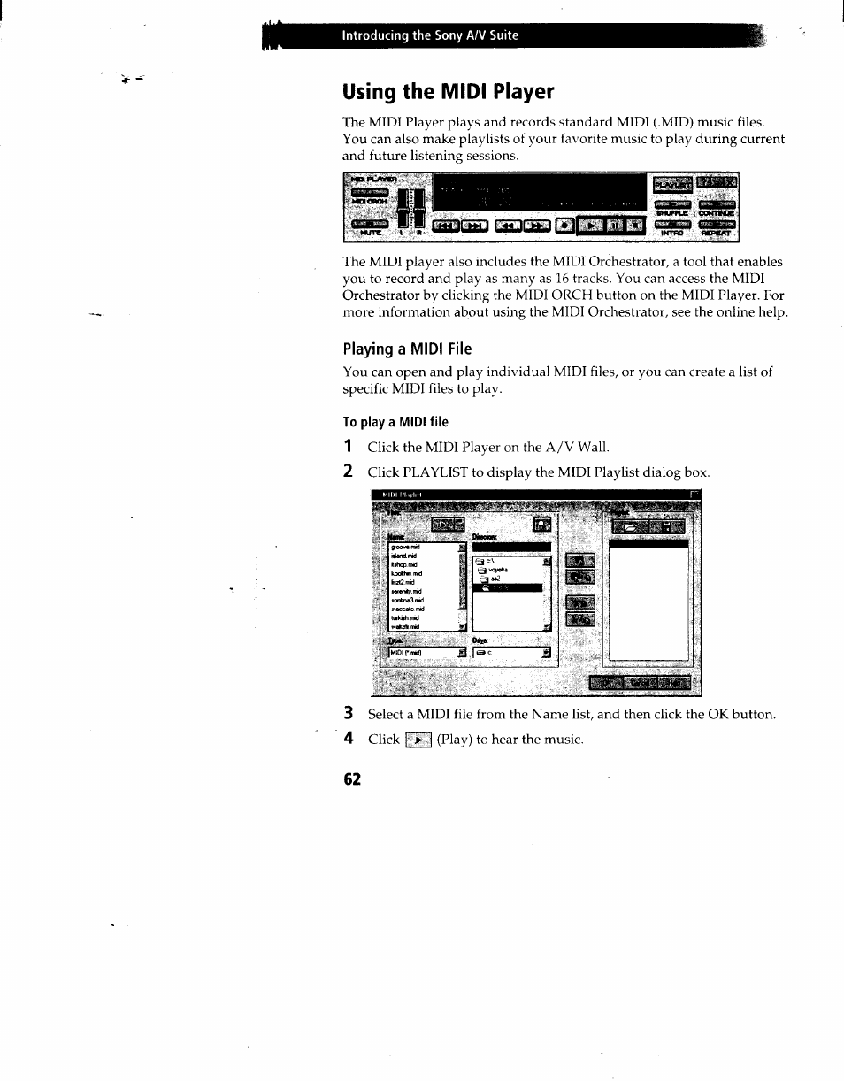 Using the midi player, Playing a midi file, To play a midi file | Sony PCV-90 User Manual | Page 69 / 155