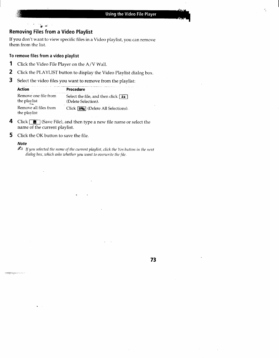 Removing files from a video playlist, To remove files from a video playlist | Sony PCV-90 User Manual | Page 80 / 155