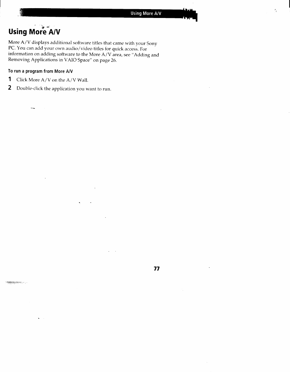 Using more a/v, To run a program from more an | Sony PCV-90 User Manual | Page 84 / 155