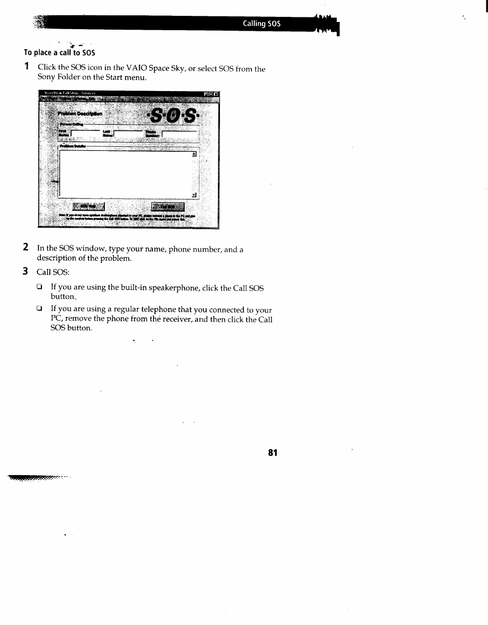 To place a call to sos | Sony PCV-90 User Manual | Page 88 / 155