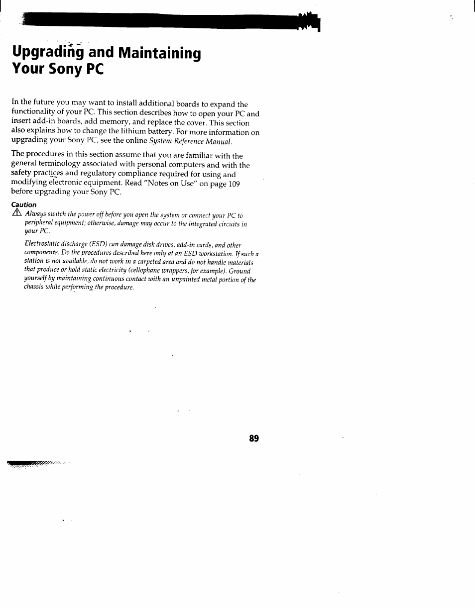 Upgrading and maintaining your sony pc | Sony PCV-90 User Manual | Page 96 / 155