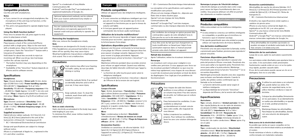 Sony MDR-XB50AP User Manual | Page 2 / 2