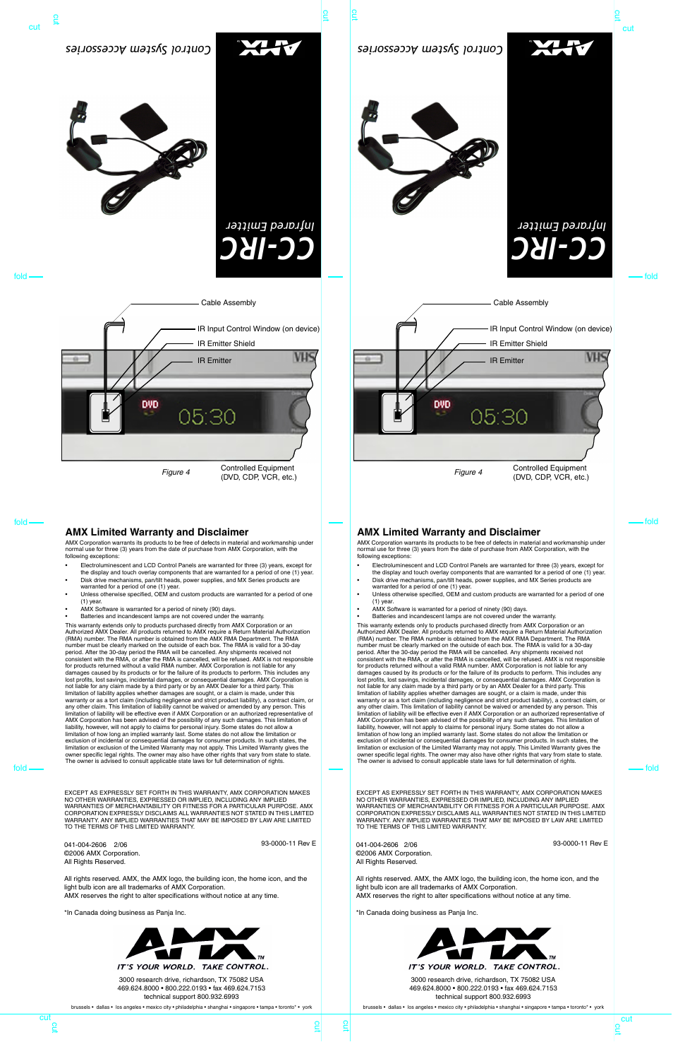 Cc-irc, Infrared emitter control system accessories | AMX Infrared Emitter CC-IRC User Manual | Page 6 / 8