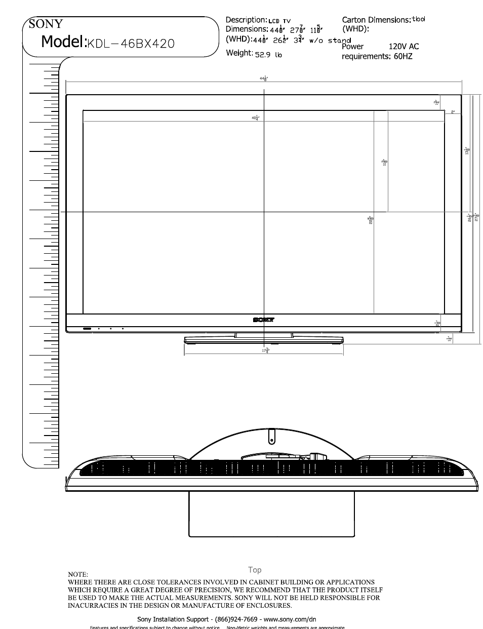 Sony KDL-46BX420 User Manual | 3 pages