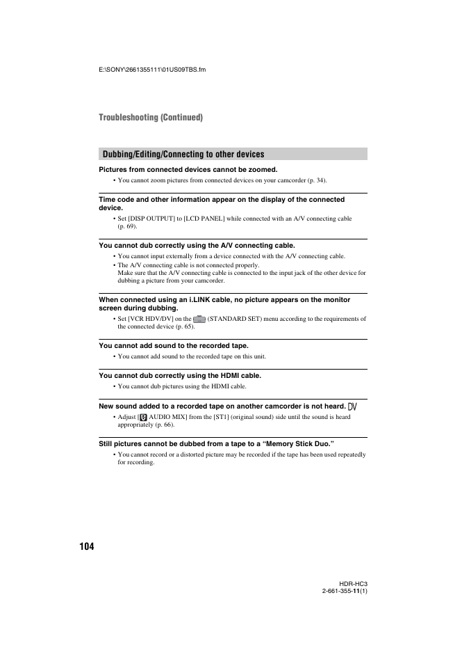 Sony HDR-HC3 User Manual | Page 104 / 135