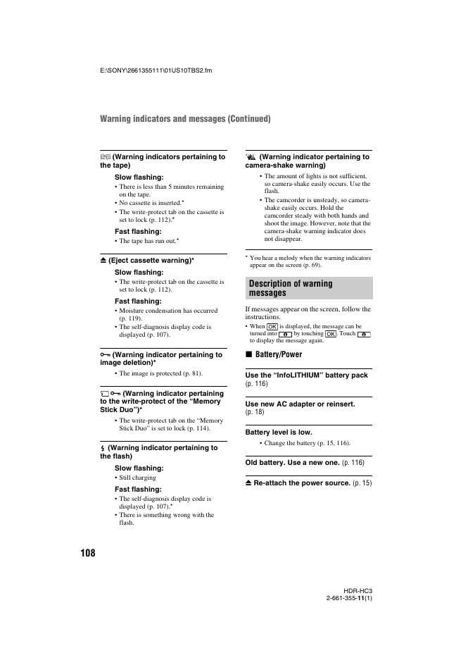 P. 108), S (p. 108) | Sony HDR-HC3 User Manual | Page 108 / 135