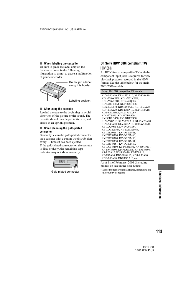 Sony HDR-HC3 User Manual | Page 113 / 135