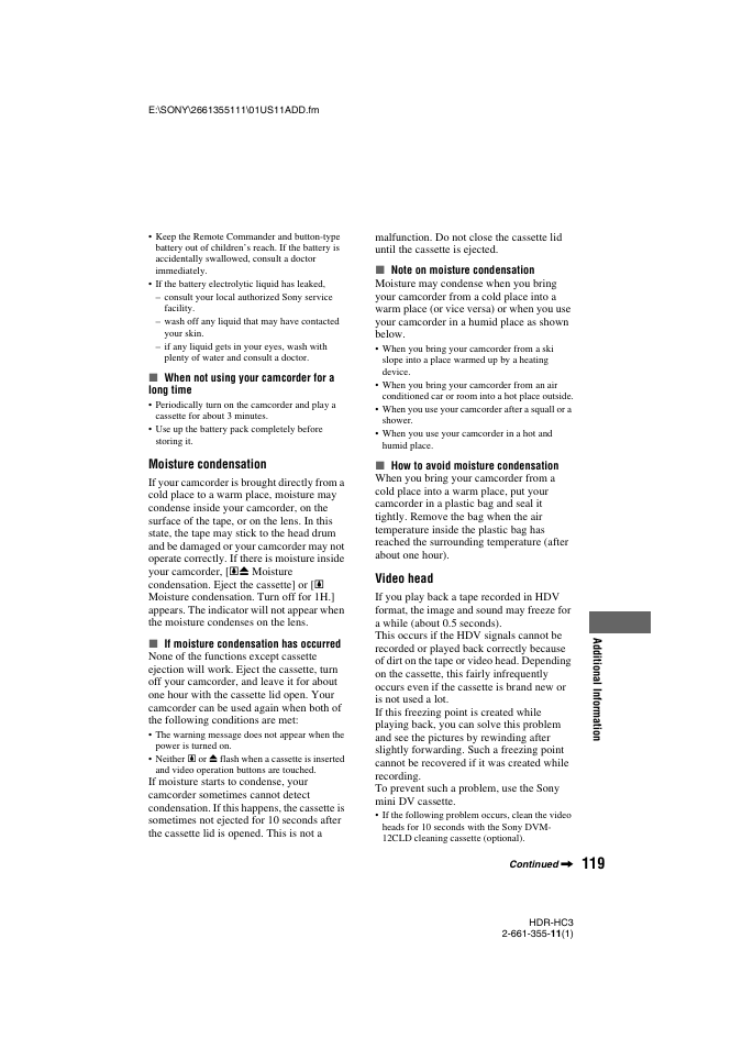 P. 119), P. 119, E (p. 119 | N (p. 119 | Sony HDR-HC3 User Manual | Page 119 / 135