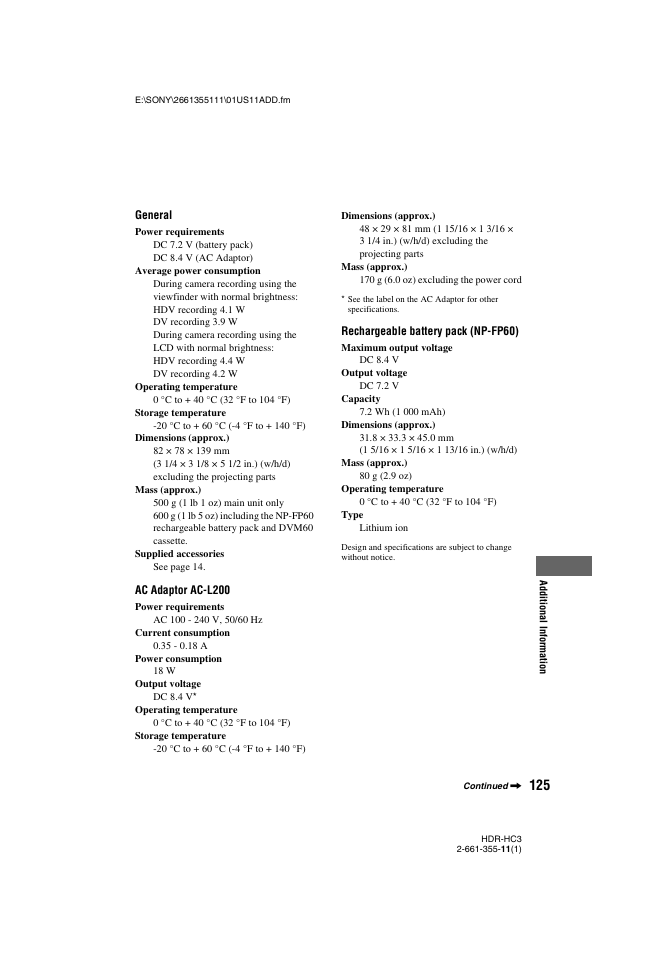 Sony HDR-HC3 User Manual | Page 125 / 135