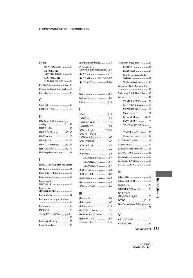 Sony HDR-HC3 User Manual | Page 131 / 135