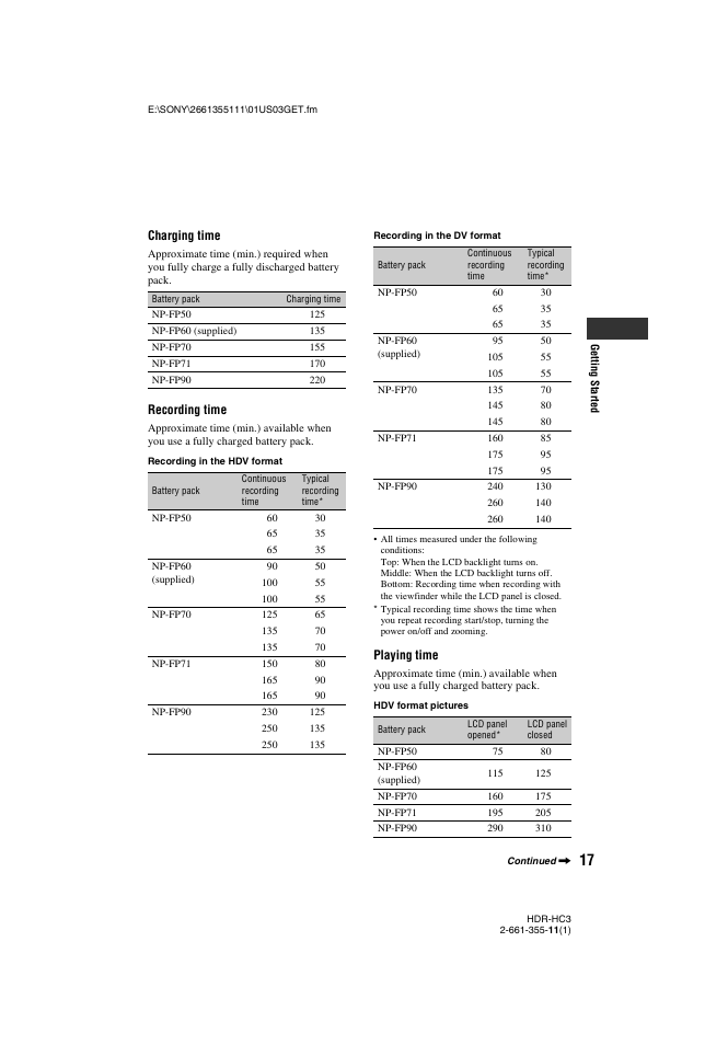 Sony HDR-HC3 User Manual | Page 17 / 135
