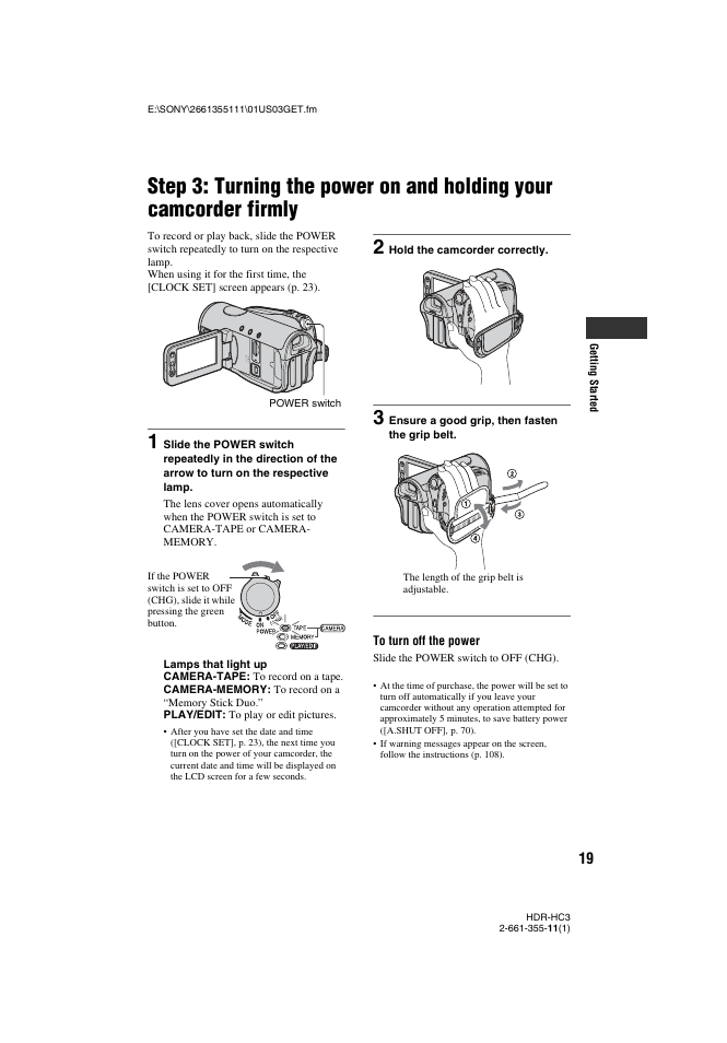 Sony HDR-HC3 User Manual | Page 19 / 135