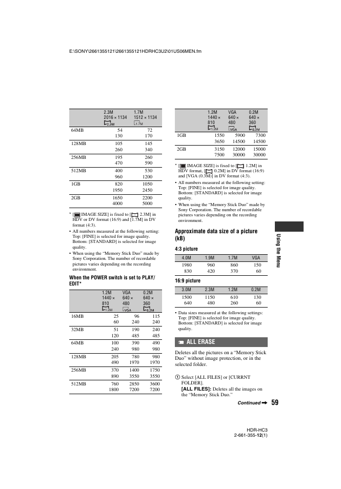 All erase | Sony HDR-HC3 User Manual | Page 59 / 135