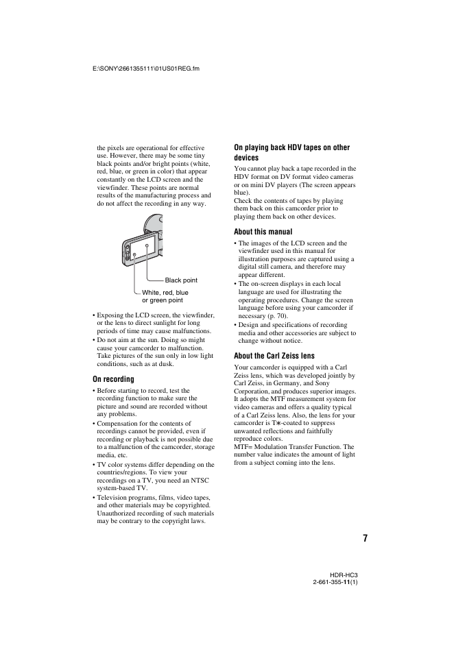 Sony HDR-HC3 User Manual | Page 7 / 135