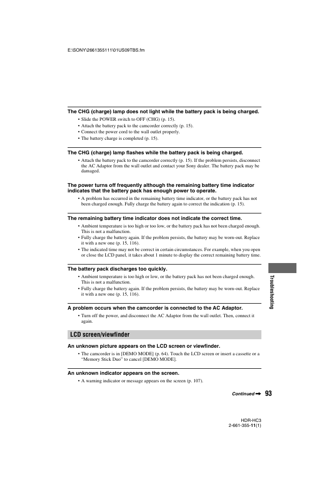 Lcd screen/viewfinder | Sony HDR-HC3 User Manual | Page 93 / 135