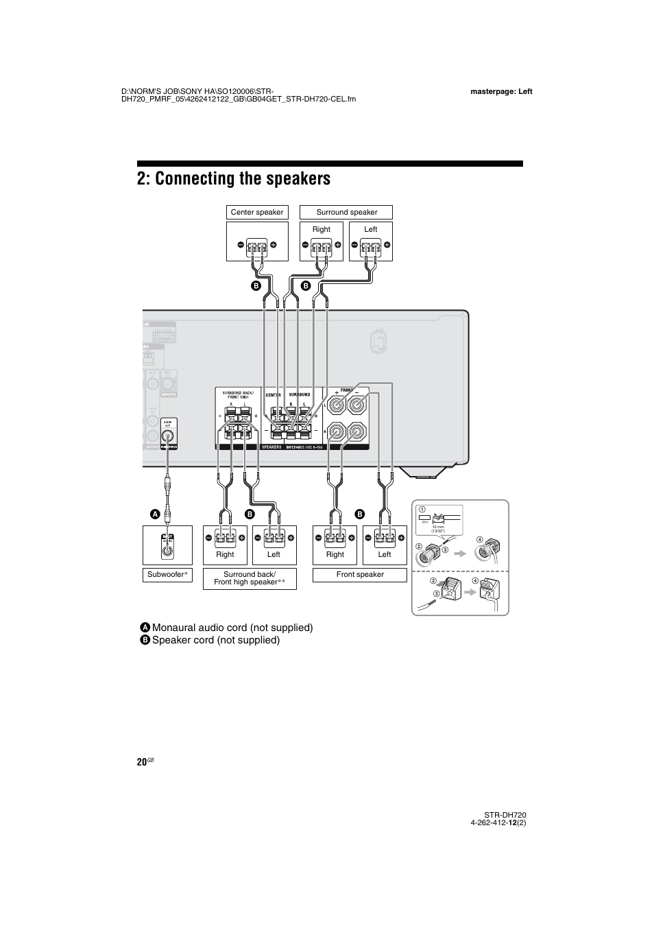 Connecting the speakers | Sony STR-DH720 User Manual | Page 20 / 88