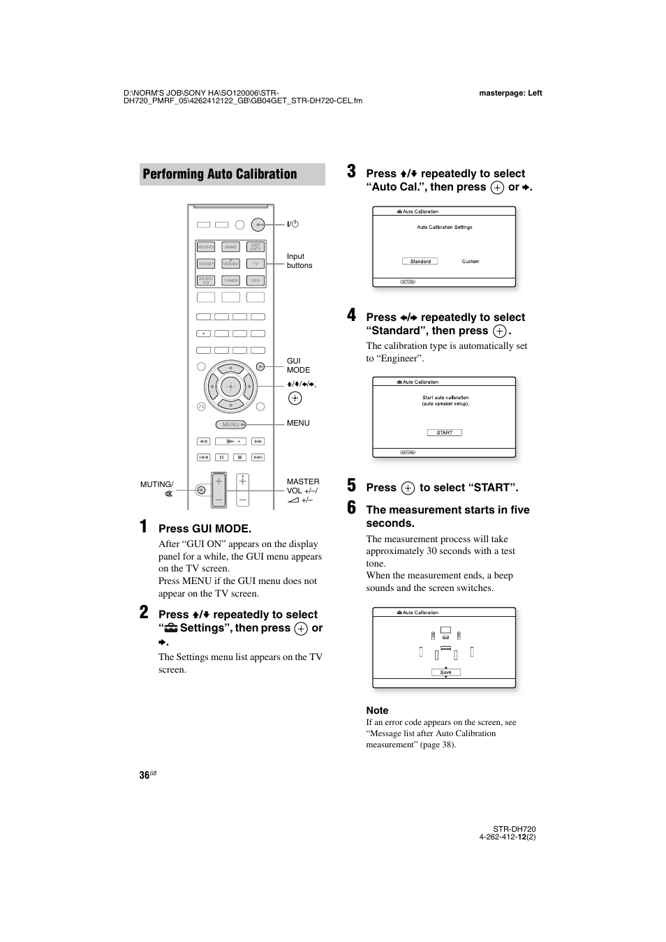 Performing auto calibration | Sony STR-DH720 User Manual | Page 36 / 88