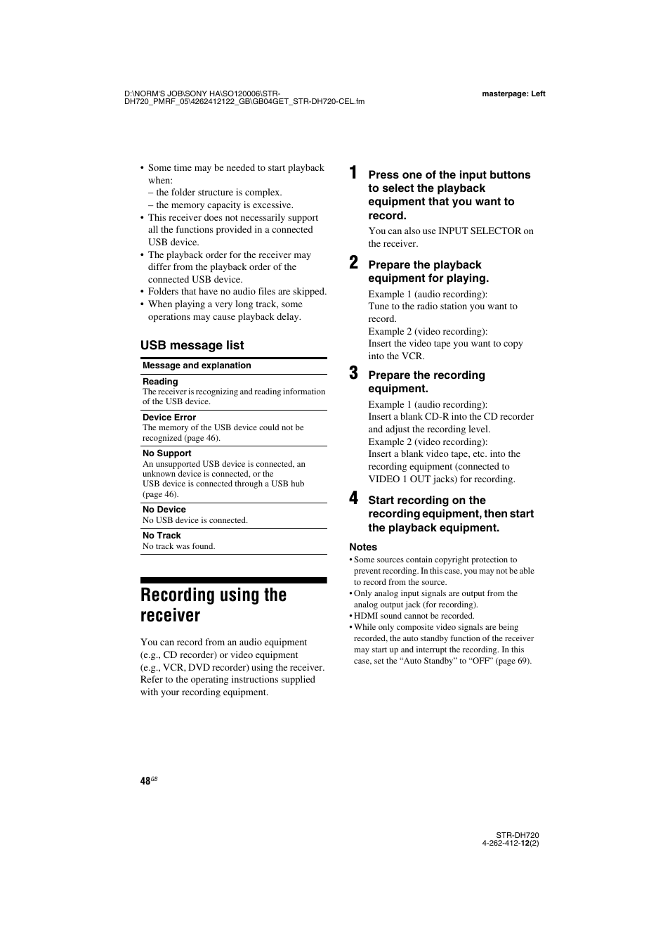 Recording using the receiver | Sony STR-DH720 User Manual | Page 48 / 88