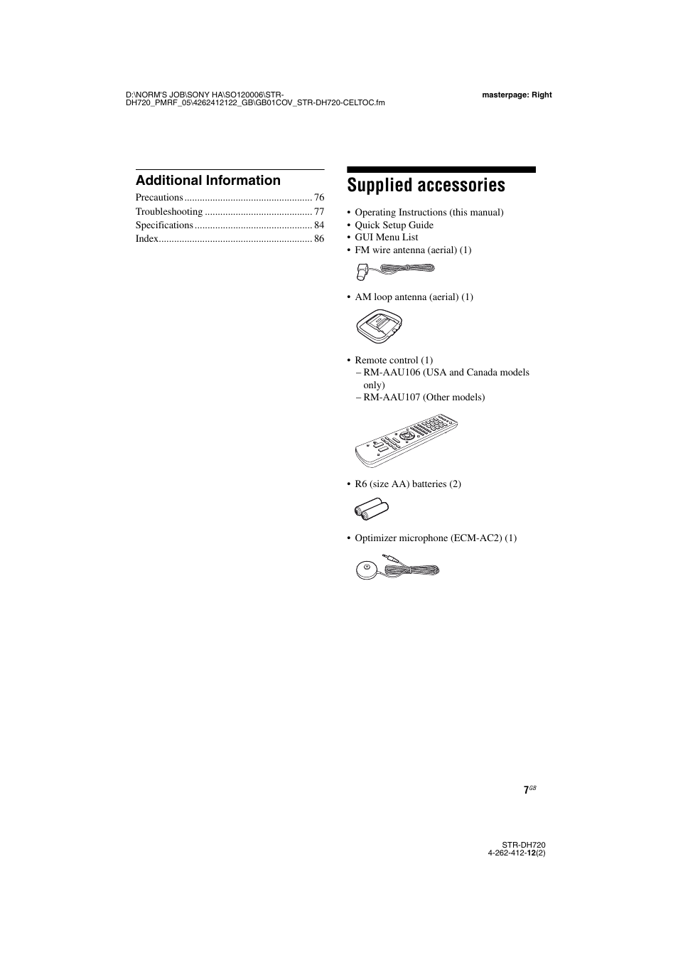 Supplied accessories, Additional information | Sony STR-DH720 User Manual | Page 7 / 88