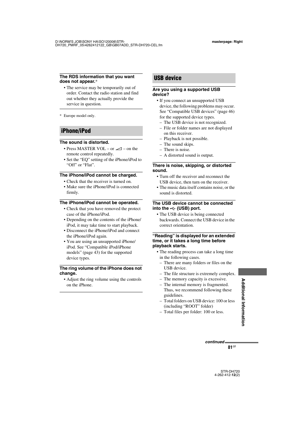 Iphone/ipod usb device | Sony STR-DH720 User Manual | Page 81 / 88