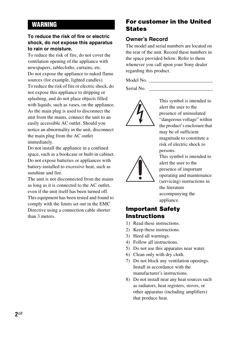 Warning | Sony RDH-GTK37iP User Manual | Page 2 / 36