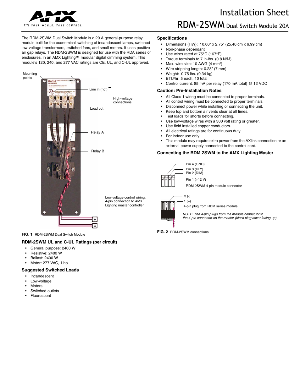 AMX RDM-2SWM User Manual | 2 pages