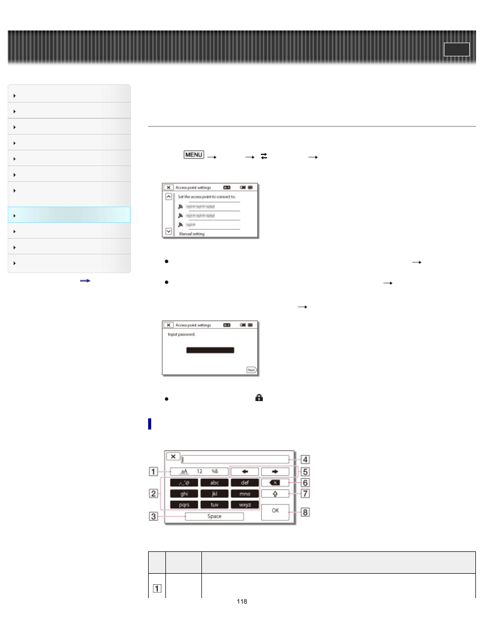 Access point settings, Details, Handycam" user guide | Sony HDR-CX430V User Manual | Page 118 / 266
