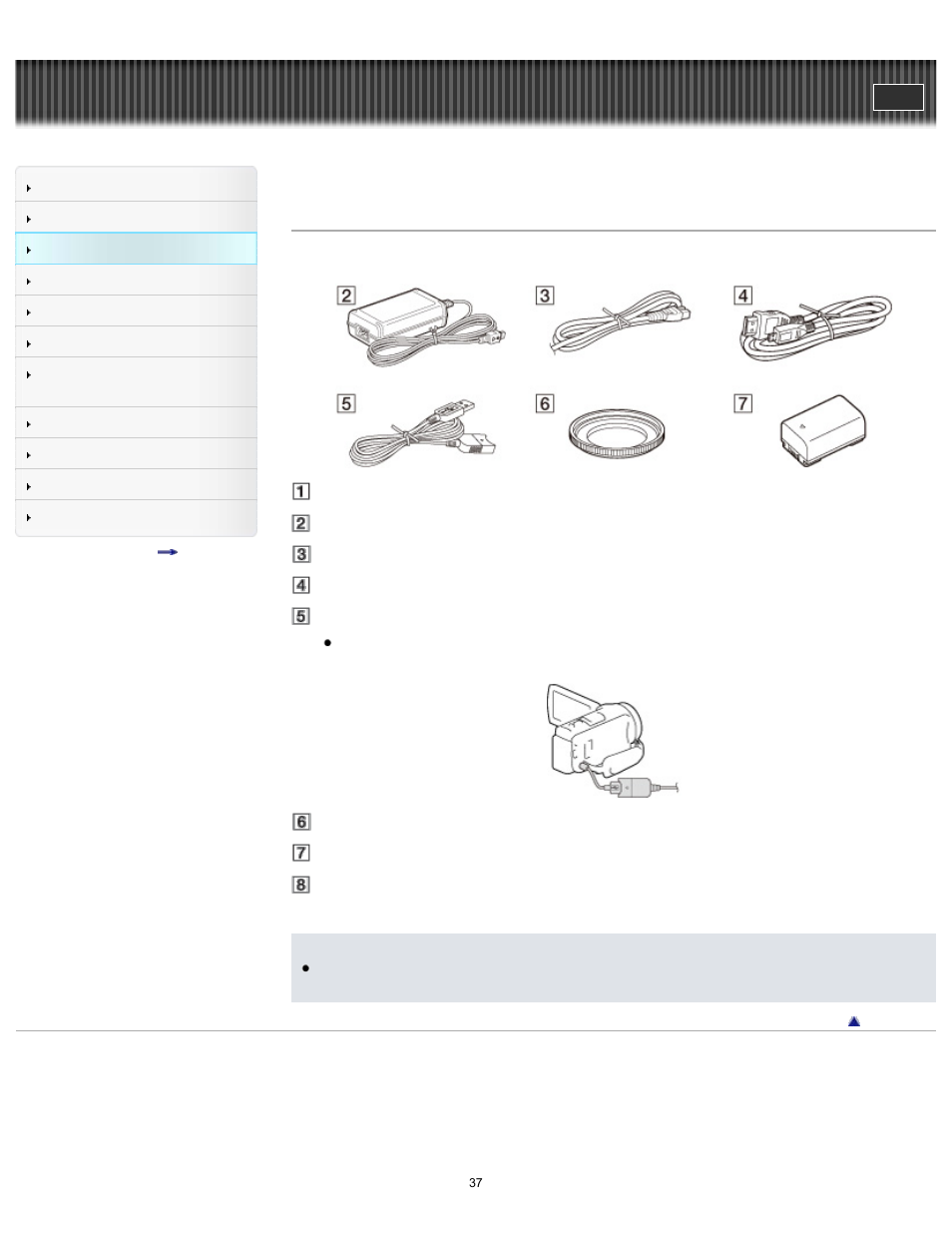 Supplied items, Handycam" user guide | Sony HDR-CX430V User Manual | Page 37 / 266